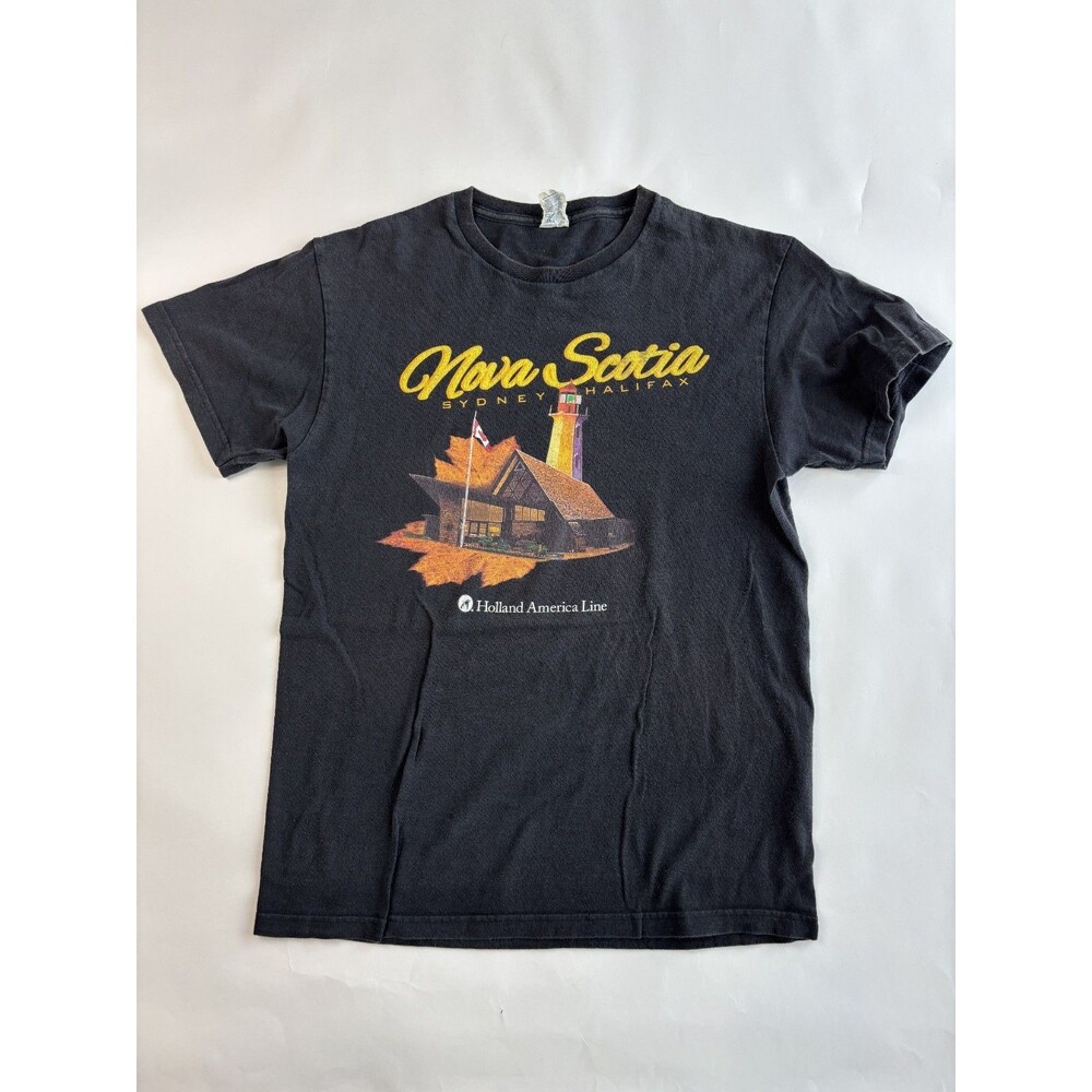 Vtg Nova Scotia Cruise T-Shirt Mens M Black Graphic Travel Canada Tourist Faded
